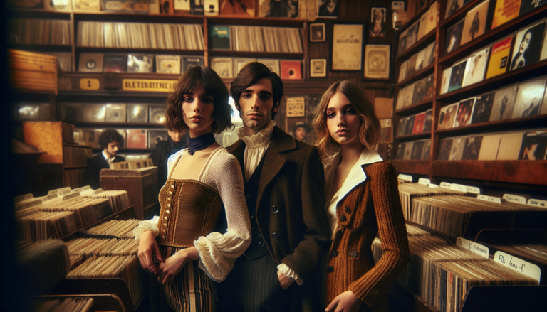 Chanteurs en B dans un magasin de vinyles rétro.