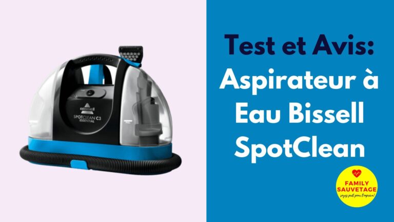 Nettoyeur portable Bissell SpotClean sur un tapis avec produit nettoyant, idéal pour nettoyage domestique