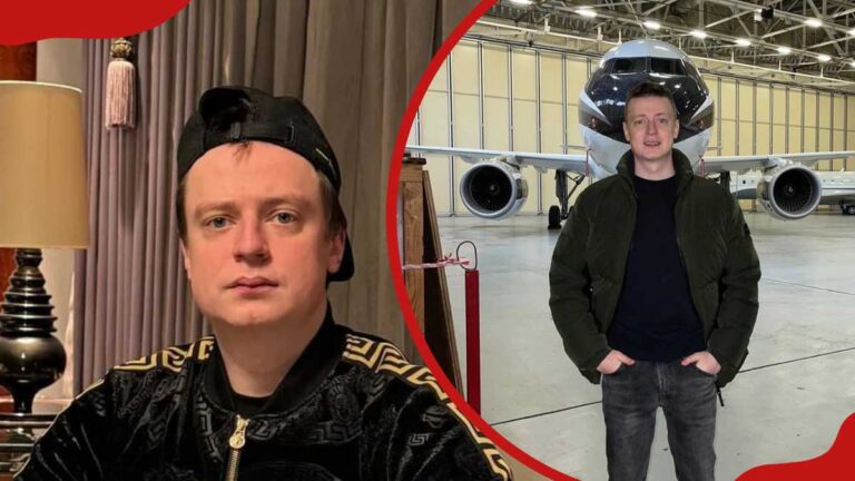 Portrait de Mellstroy posant devant sa maison de luxe, illustrant sa fortune et son succès sur YouTube