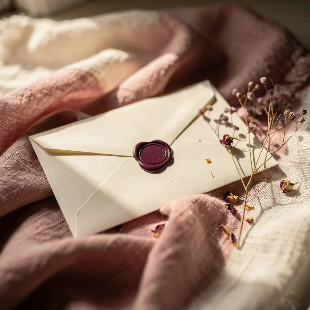 Enveloppe crème scellée à la cire prune — Le Billet doux